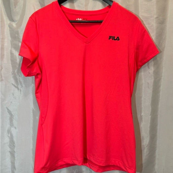 Fila Sport Neon Pink V-Neck Performance Tee - Women’s XL - Picture 1 of 6